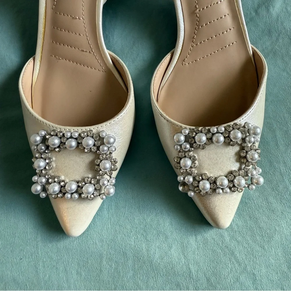 Adrienne Vittadini Pearl-Embellished Slingback Heels - Blush Pink